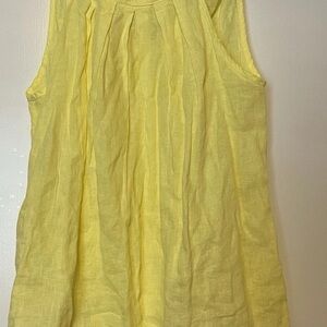 Bellambia Top 100% Linen Sz L Yellow Sleeveless Tie Neck Made in Italy